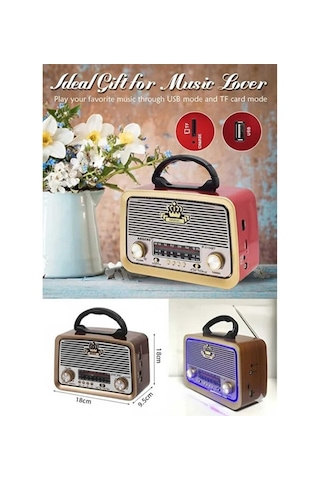 Nostaljik Radyo 301 Led Işıklı Bluetooth Sd Kart Giriş Sarjlı El Fenerli Eskitme Nostaljik Radyo -