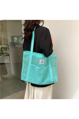 Gri Yogodlns Kadın Örgü Büyük Kapasiteli Hollow Out Plaj Omuzdan Askili Çanta Moda Naylon Düz Renk Alışveriş Çantası Gri