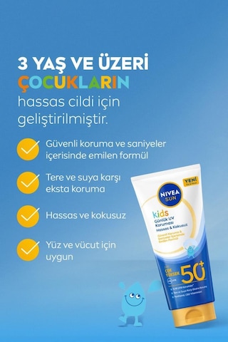 Sun Spf50+çocuklar İçin Çok Yüksek Güneş Korumalı Yüz,vücut Güneş Kremi 100 Ml,kokusuz,e,c Vitamini