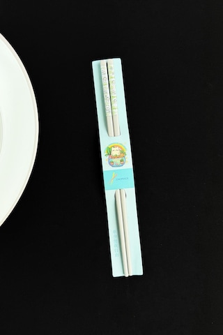 Desenli Figürlü Metal Chopstick Kum Rengi Beyaz
