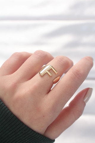 F Harfli Altın Renk Ayarlanabilir Yüzük Altın