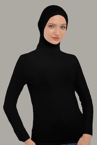 Sonbaharmoda Kadın Uzun Kollu Body Boyunluklu Boneli Tam Badi Boğazlı Likralı Penye Siyah