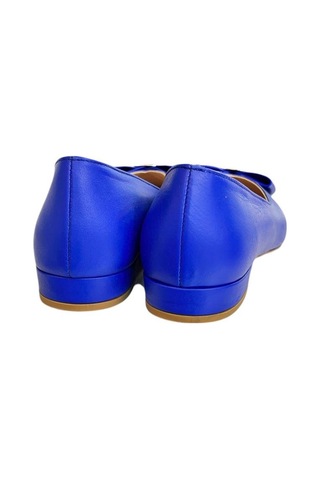 Tufan Shoes Mavi Hakiki Deri Fiyonk Tokalı Babet Ayakkabı Mavi