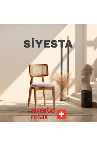 Smarto Relax Siyesta 2'li Yemek Masası Sandalye Seti - Ahşap Sırt Ve Ayaklı, Krem Kumaş Ekru & Kahverengi