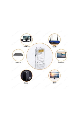 RJ45 CAT6 Jack Konnektör Altın Kaplama Ethernet Uç 8P8C 100'lü Pa