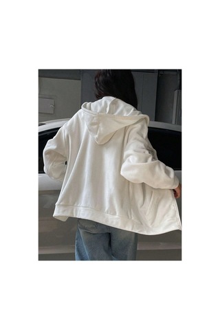 Tarzsokak Ünisex Basic Slim Fit Kapüşonlu Fermuarlı Cepli Sweatshirt Bej Bej