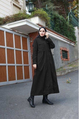 Neways 6302-inter Büzgülü Trençkot Siyah Siyah