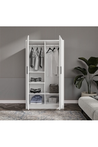 Şipal 2 Kapılı 6 Bölmeli Beyaz Elbise Dolabı