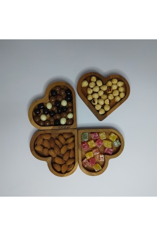 Cuori Ahşap Kalpli 4 Parça Çerezlik Kahvaltılık