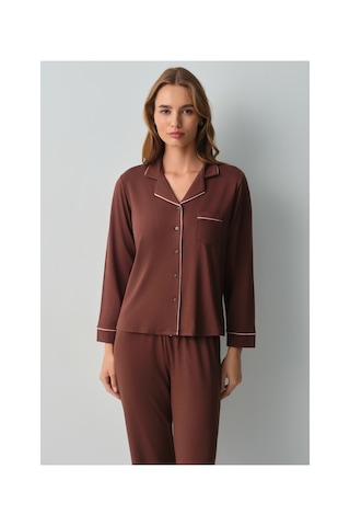 Suwen Misty Gömlek Yaka Pijama Takımı Wsh10510059070 Kahverengi