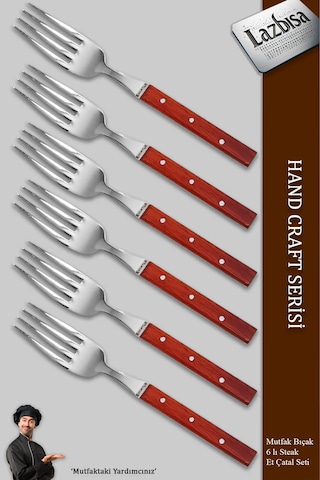 Hand Craft Serisi 6 Parça Steak Et Kahvaltı Yemek Çatalı Mft-2547 Diğer