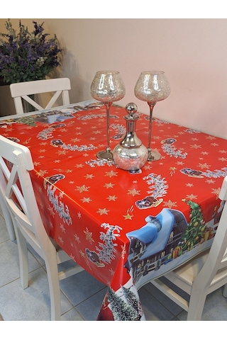 Yeni Yıl Desenli Elyaflı Pvc Masa Örtüsü Silinebilir Ve Su Geçirmez Muşamba Mrl134a Kırmızı