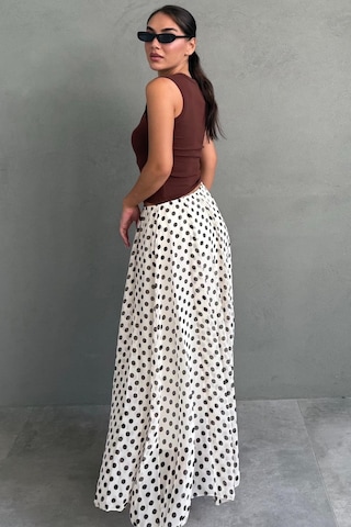 Madmext Bej Puantiye Desenli Vintage Şifon Maxi Etek Mg2776