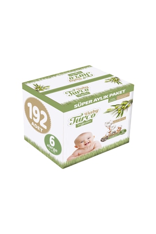 Baby Turco Doğadan Bebek Bezi 6 Numara XL Süper Aylık Paket 192 Adet