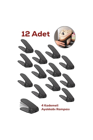 Porsima 5302 12li Ayakkabı Rampası Ayakkabı Düzenleyici Dolap İçi Organizer- Siyah Siyah