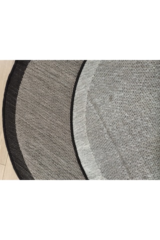 Çam Halı Sisal 9715 Gri / Siyah Bordürlü Daire Jüt Sisal Kilim - 160x160