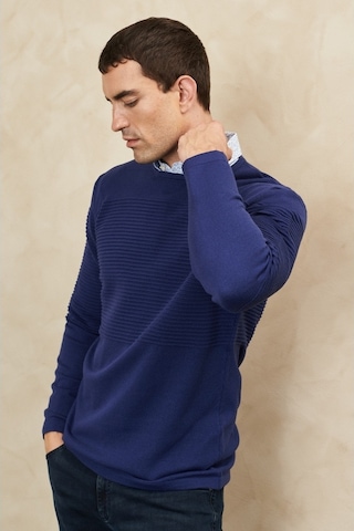 AC&Co / Altınyıldız Classics Erkek İndigo Anti-Pilling Özellikli Tüylenme Yapmayan Standart Fit Bisiklet Yaka Çizgi Dokulu Triko 4A4921100065IND3XL İndigo