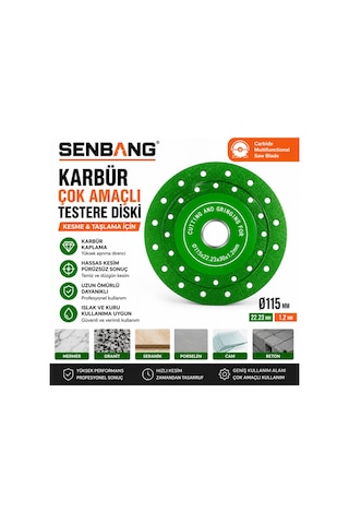 Senbang 115 Mm Karbür Çok Amaçlı Testere Diski 22,23 Mm Elmas Kaplı Kesme Taşlama Diski Ahşap Pvc Alçıpan Plastik Fiber Çimento