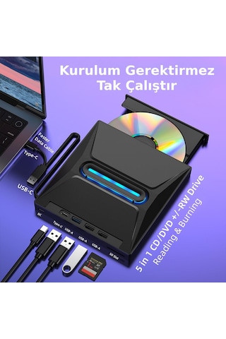 Valkyrie Usb 3.0 Harici External Cd Dvd Okuyucu Yazıcı Led Usb Hub Tf Sd Kart Okuyucu Çoğaltıcı
