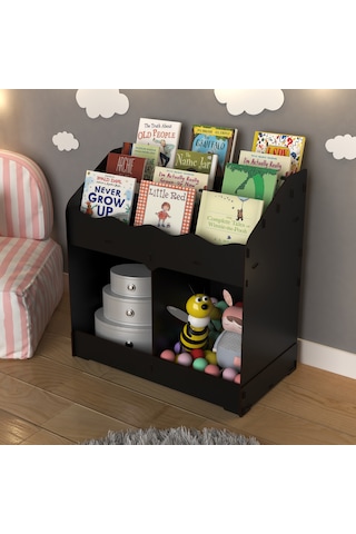 Toby Montessori Ahşap Bebek Çocuk Odası Eğitici Kitaplık Siyah