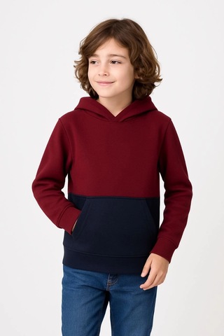 Moda Assema Erkek Çocuk Kapüşonlu Kanguru Cepli Parçalı Sweatshirt - Renkli Çok Renkli