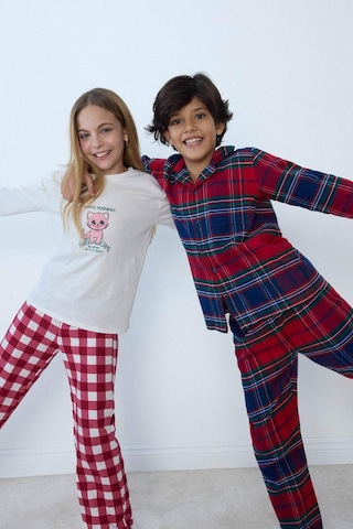 Defacto Erkek Çocuk Pijama Takımı Flanel Uzun Kollu Üst Uzun Alt F0983a825wnrd286 Kırmızı-rd286