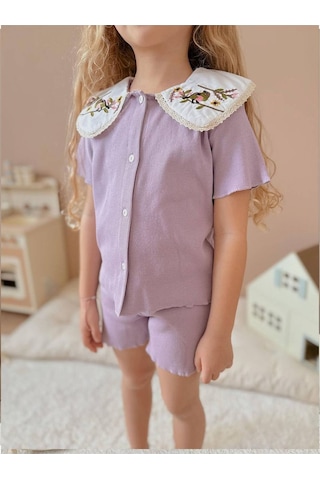 My Kids Wear Nakışlı Bebe Yaka Kız Çocuk Takım Mor