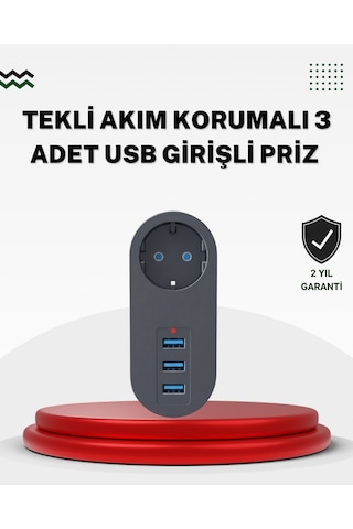 Akım Korumalı Usb Li Priz Güçlü 2500w, Isı Ve Semeglbl - 66 Çocuk Koruması
