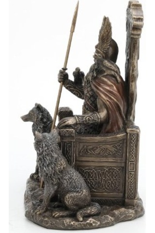 Veronese Design Tahtta Oturan Odin Kurtlarla Birlikte - Viking Dekor Heykeli