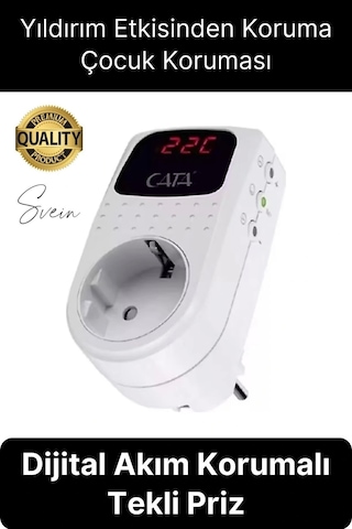 Premium Dijital Akım Korumalı Tekli Priz Tv Bilgisayar Led Göstergeli Ekran Çocuk 4000 Watt Güvenli