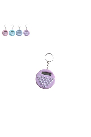 Lila Yuvarlak Mini 8 Haneli Hesap Makinesi Anahtarlık 1 Adet Ebat: 5 CM x 5 CM