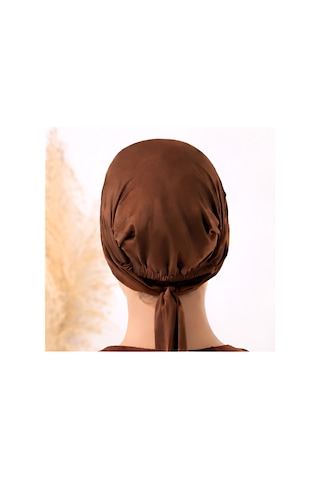 Melodi Scarf Tesettür Silikonlu Kaymaz Bone - Likralı Bağlamalı Bone - Sıkmayan Rahat Nefes Alan Kumaş Kahverengi