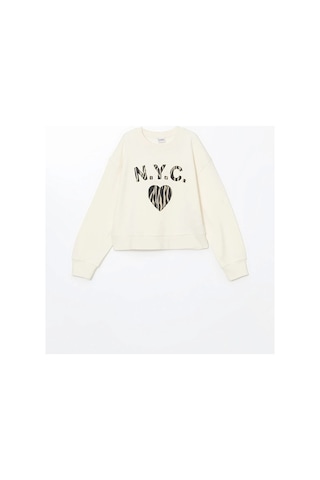 LC Waikiki Lcw Kids Bej Bisiklet Yaka Kız Çocuk Kalın Crop Sweatshirt Beıge