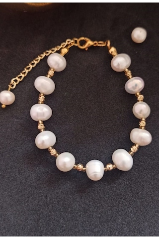 24k Altın Kaplama Gerçek Kum İnci Aranjman Dorikalı Bileklik Beya Gold