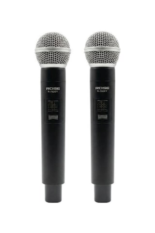 Rose R-702-ee Uhf Kablosuz Telsiz Çift El Mikrofon 2x48 Kanal