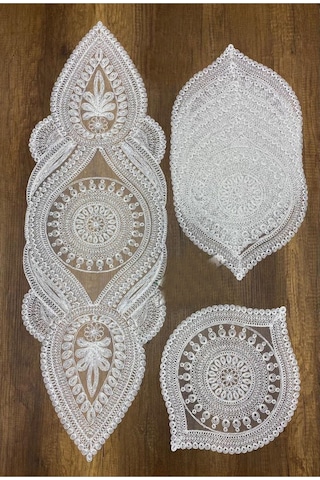 Nakışlı Supla Runner Seti Modern Amerikan Servis Takımı 6 Kişilik Set Krem Çok Renkli