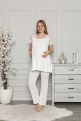 Limissi 2208 Ecru Hamile Lohusa Dantelli Pijama Tk