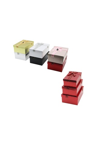 3pcs D.dörtgen Parlak Mix Renkli - Kabartma Desen Karton Hediye Kutusu Kurdelalı 22.5x15.5-20.5x13.5-18.5x11.5cm Çok Renkli