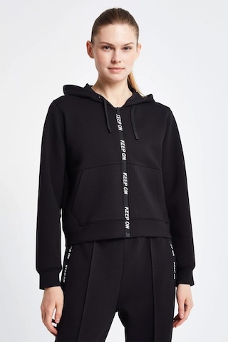 Lescon 24ntbl002136-633 Siyah Kadın Fermuarlı Kapşonlu Sweatshirt Siyah