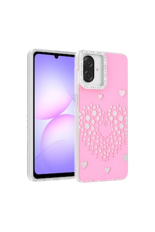 Maks Technology Samsung Uyumlu Galaxy A07 Kılıf Damla Taşlı Mkst Rivas Sert Pc Kapak - Pembe