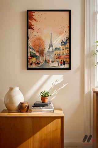 Paris Sonbahar Sokağı, Siyah Çerçeveli Duvar Tablosu - Seyahat Severlere Hediye