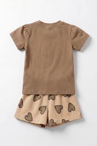 Joy Kids Kız Çocuk Kalp Baskılı Günlük Takım 6-24ay Kahve
