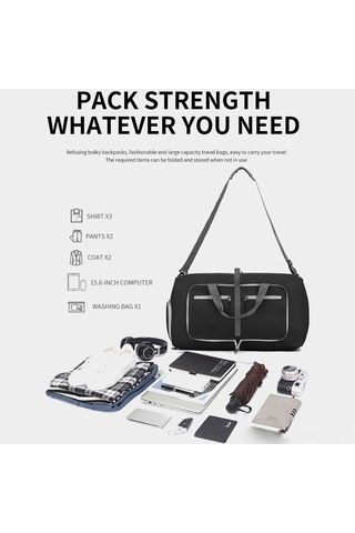 Maiyame Siyah Outdoor Spor Kamp Seyahat Çanta - Katlanabilir Büyük Kapasite, Ayırtılmış Ayakkabı Bölmesi, Nilon Materyal, Sağlam Ve Pratik Siyah