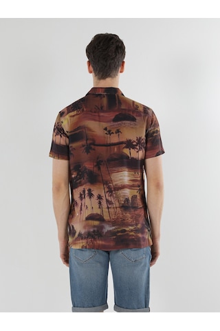 Colin's Regular Fit Shirt Neck Palmiye Desenli Turuncu Erkek Kısa Kol Gömlek CL1057831_Q1.V1_COR Kahverengi