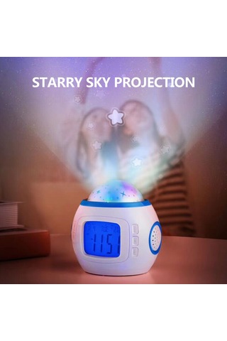 Youtek Renkli Yıldızlı Projeksiyon Alarm Saati - Tarih, Hafta, Sıcaklık Göstergeli, 10 Müzik Seçeneği, Yeniden Uyandırma Ve Geri Sayım Fonksiyonu Pil Dahil Değil Beyaz
