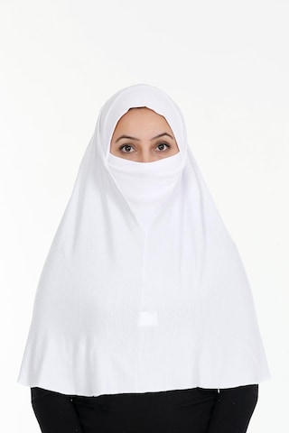 Peçeli Hazır Türban Pratik Şal Hijab Namaz Örtüsü Beyaz