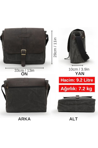 Dark Cotton 7503 Hakiki Deri Kapaklı Suya Dayanıklı Mumlu Kanvas 15 Laptop, Okul, Evrak Seyahat Çantası Siyah - Kahverengi