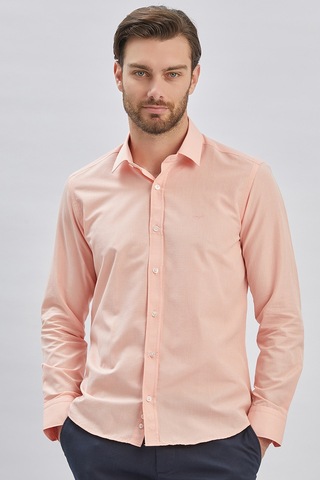 Pudra Uzun Kollu Bez Ayağı Sert Yaka Cepsiz Klasik Slim Fit Dar Kesim Gömlek 1004240230-pudra Pudra