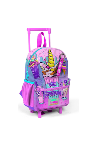 Minik Yuva Çekçekli Sırt Çantası Pembe Mor Milkshake Dondurma Desenli İki Bölmeli 24049
