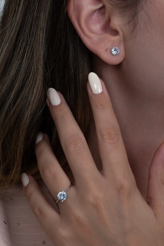 Takı Dükkanı Tek Taş Gümüş Kolye Küpe Ve Yüzük Seti Ags02 Gümüş